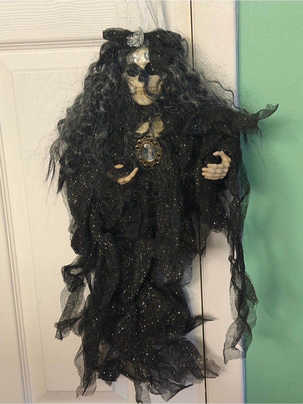 Black Glitter Hanging Witch Decoration - Decorative Halloween Prop